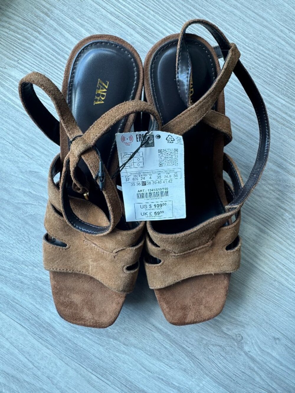 ZARA Suede Platform Block Heel Sandals - Tan Brown / Size 6.5 (EU 37) NWT - Picture 9 of 16